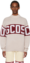 Gcds Intarsia-knit Ribbed Jumper In Off White