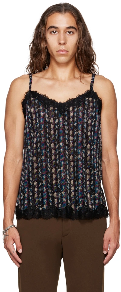 Anna Sui Ssense Exclusive Black Floral Tank Top In Turquoise Multi