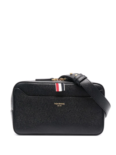 Thom Browne Tricolour-tab Grained-leather Belt Bag In Black