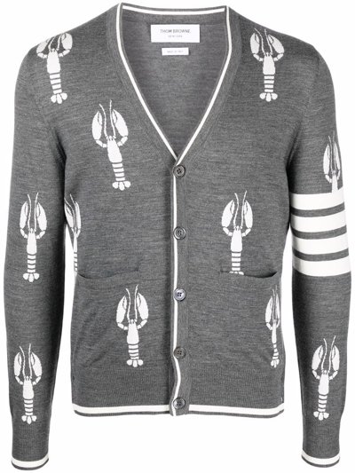 Thom Browne Lobster-intarsia Merino Cardigan In Grey