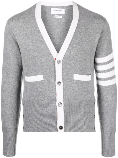 Thom Browne 4-bar Stripe Knit Cardigan In Grey