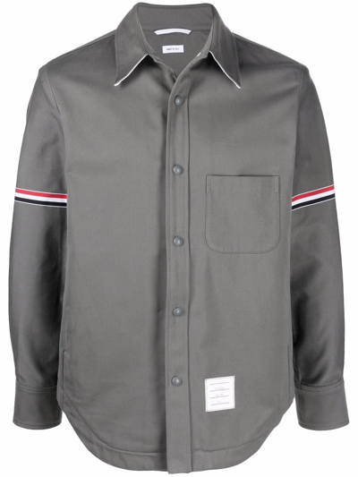 Thom Browne Tri-colour Stripe Shirt Jacket In Grey