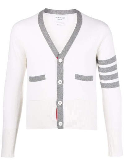 Thom Browne 4-bar Stripe Cashmere Cardigan In White