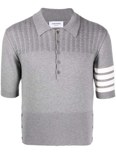 Thom Browne 4-bar Stripe Knit Polo Shirt In Grey