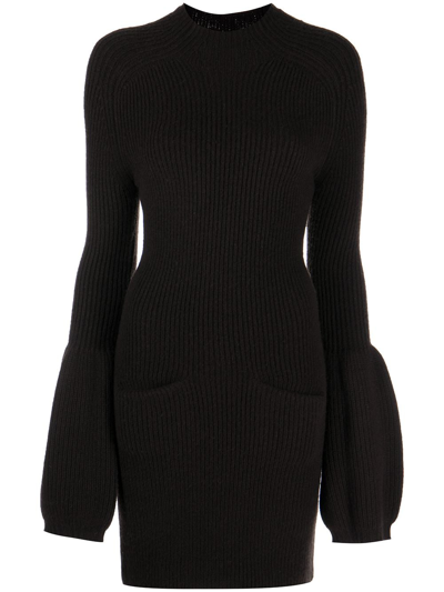 Alexander Wang Flared-cuff Knitted Dress In Brown
