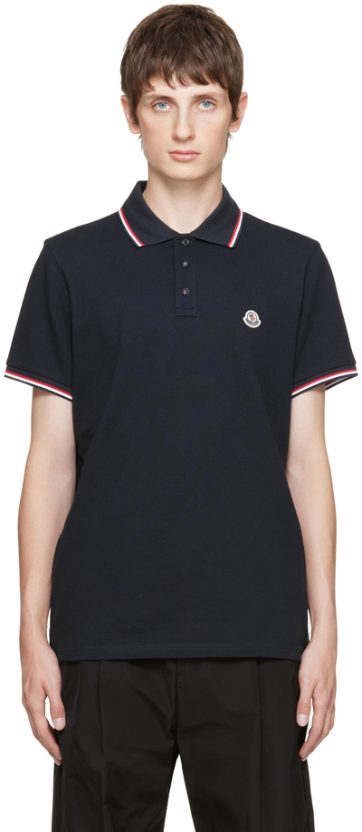 Moncler Navy Patch Polo In 77x Navy