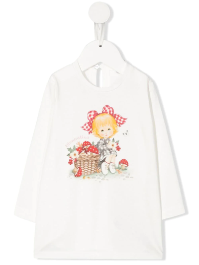 Monnalisa Babies' Illustration-motif Cotton T-shirt In White