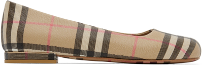 Burberry Joy Vintage Check Patent Ballerina Flats In Beige,white,black