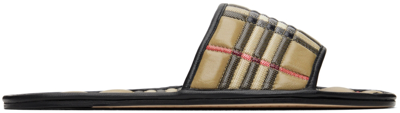 Burberry Lambskin Check Flat Slide Sandals In Archive Beige