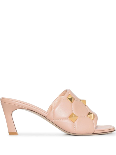 Valentino Garavani Powder Pink Roman Stud 65mm Sandals In Neutrals