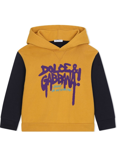 Dolce & Gabbana Graffiti Logo-print Hoodie In Yellow