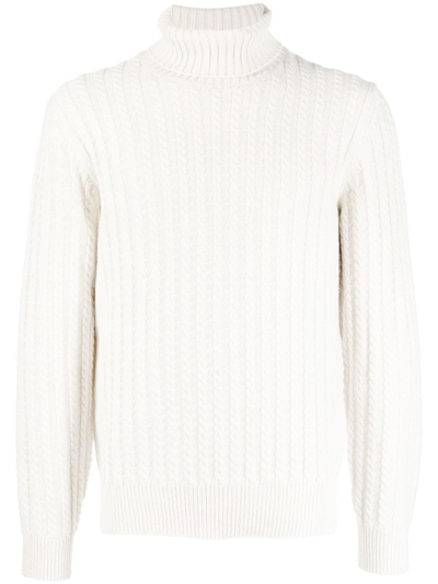 Brioni Roll-neck Cable-knit Cashmere Sweater In Nude
