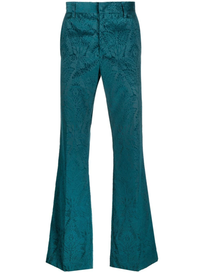 Etro Paisley-print Flared Velvet Trousers In Navy Blue