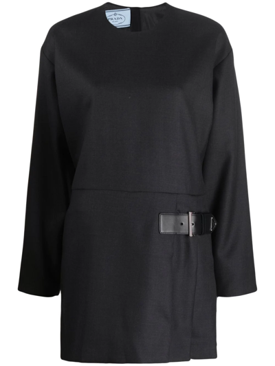 Prada Buckle-detail Shift Dress In Grey