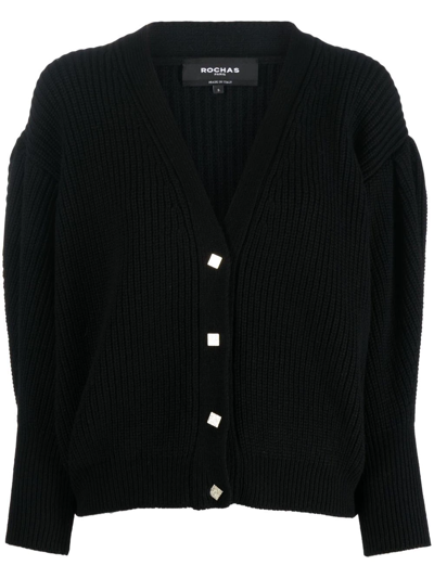 Rochas Chunky-knit V-neck Cardigan In Schwarz