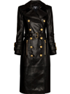 Balmain Black Double-breasted Leather Jacket In Schwarz