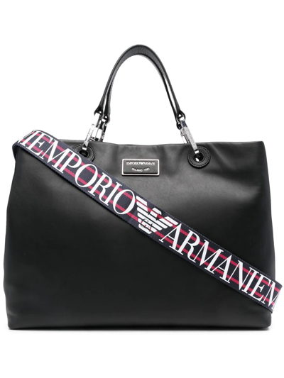 Emporio Armani Logo-plaque Leather Tote Bag In Black