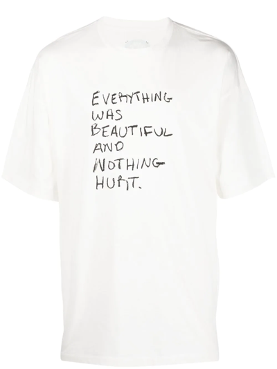 Oamc Slogan-print Cotton T-shirt In Weiss