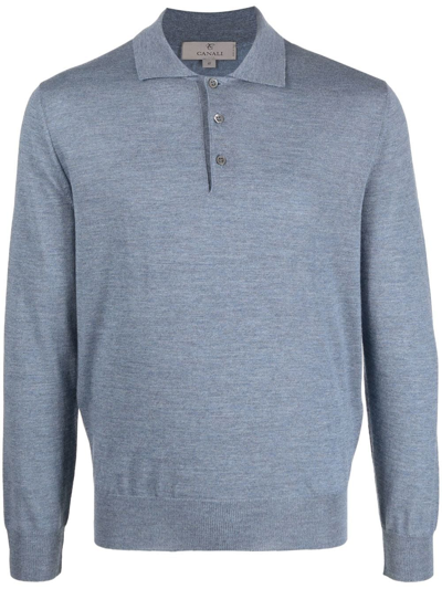 Canali Long-sleeved Polo Shirt In Blau