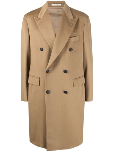 Tagliatore Peak-lapels Double-breasted Coat In Braun