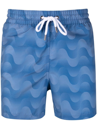 Frescobol Carioca Sport Copacabana Wave Print Swim Shorts In Atlantic Blue
