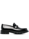 Ferragamo Loog-plaque Leather Loafers In Black