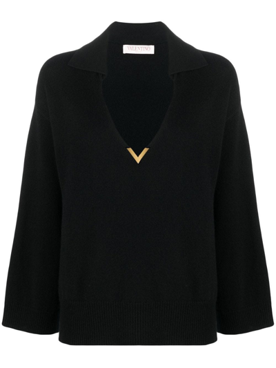 Valentino Vgold-detail Cashmere Jumper In Black