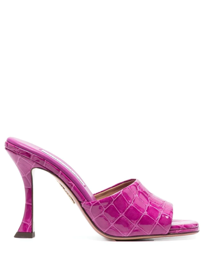 Aquazzura 105mm Crocodile-embossed Leather Mules In Purple