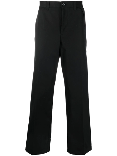 Burberry Mid-rise Cotton Wide-leg Trousers In Black