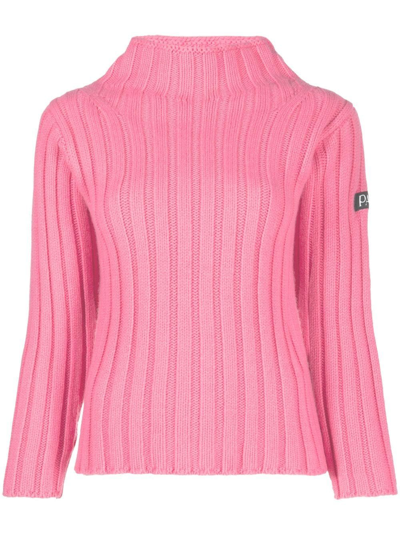 Patou Logo-patch Ribbed-knit Jumper In Pink