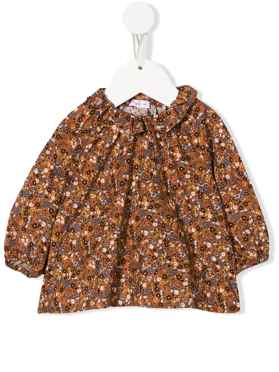Il Gufo Babies' 花卉直筒罩衫 In Orange