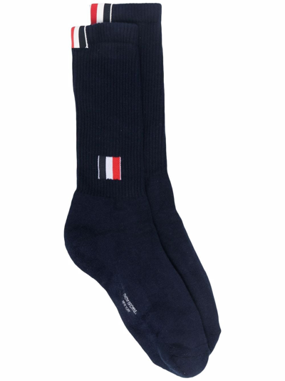 Thom Browne Rwb Intarsia-knit Socks In Blue