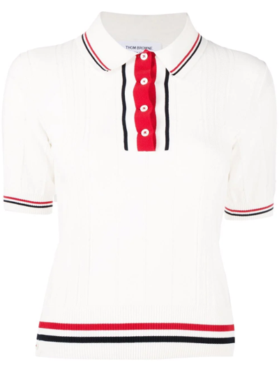 Thom Browne Rwb-stripe Polo Top In White