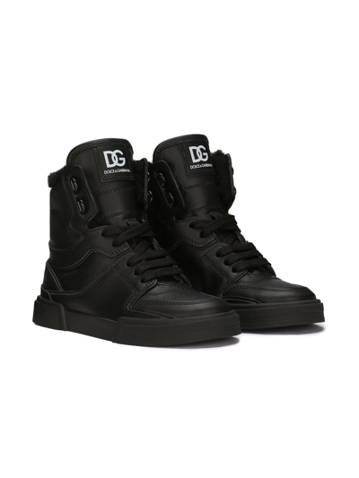 Dolce & Gabbana Kids' Portofino High-top Sneakers In Black