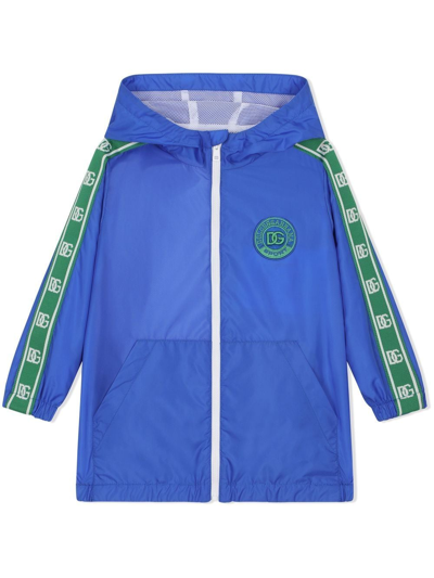 Dolce & Gabbana Kids' Logo-tape Hooded Rain Jacket In Blue