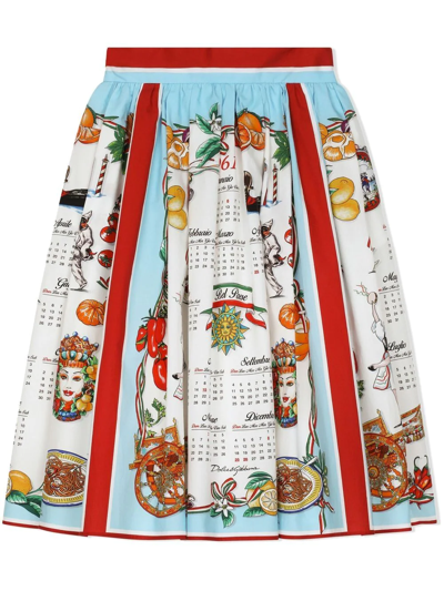 Dolce & Gabbana Kids' Long Calendar Print Skirt In Multicolor