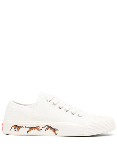 Kenzo Tiger-print Lace-up Sneakers In White