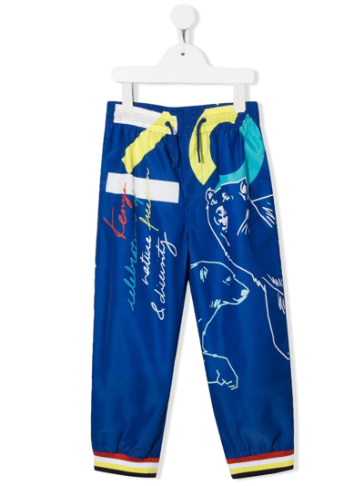 Kenzo Kids' Logo-print Track Trousers In Blue