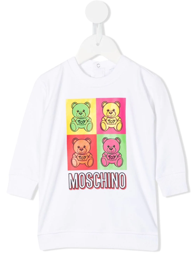 Moschino Babies' Teddy Bear-print Sweatshirt Dress In White