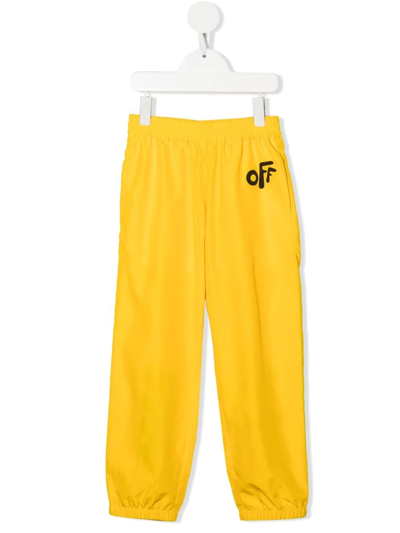Off-white Kids' Logo-print Trousers In Yellow