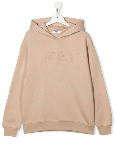 Msgm Teen Logo-embossed Hoodie In Neutrals