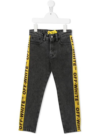 Off-white Kids' Gray Jeans For Boy With Black Logo In Grigio Scuro