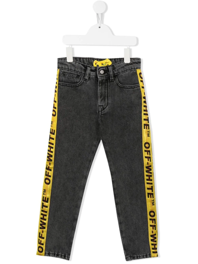 Off-white Kids' Gray Jeans For Boy With Black Logo In Dark Grey Yel