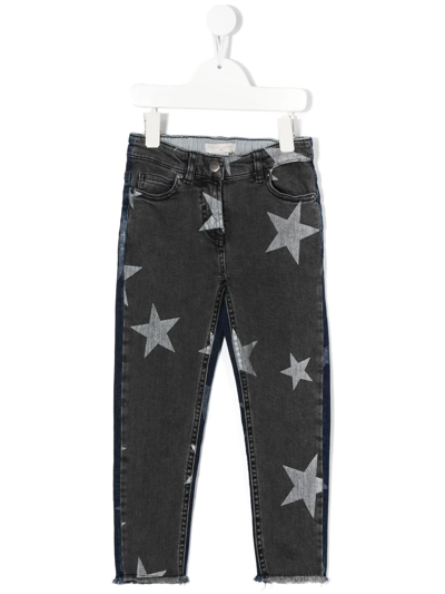 Stella Mccartney Kids' Star Print Stretch Cotton Denim Jeans In Black,blue