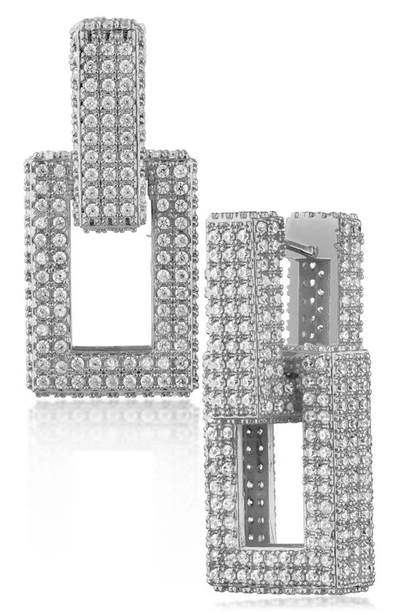 Cz By Kenneth Jay Lane Cz Pave Box Link Drop Earrings In Clear/ Silver