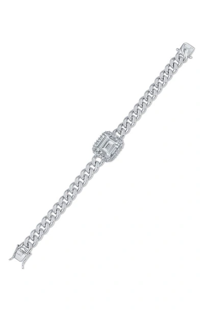 Cz By Kenneth Jay Lane Women's Look Of Real Rhodium Plated & Cubic Zirconia Curb Chain Bracelet In Brass
