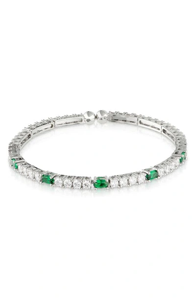 Cz By Kenneth Jay Lane Two-tone Cz Stretch Bracelet In Emerald/ Silver