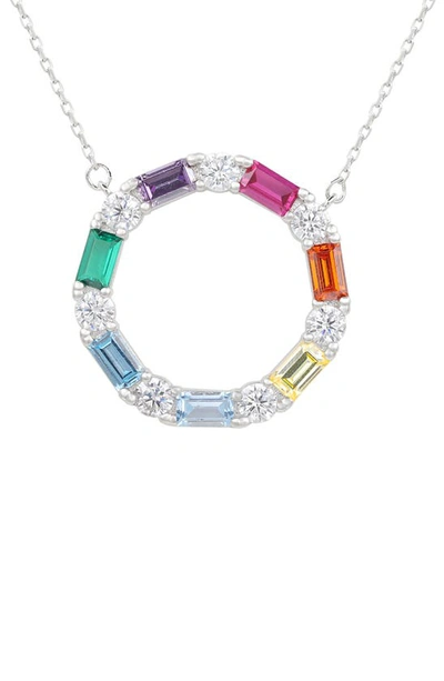 Suzy Levian Sterling Silver Open Circle Cz Pendant Necklace In Rainbow