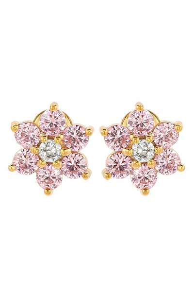 Suzy Levian Sterling Silver & Cz Pink Flower Stud Earrings
