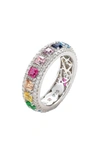 Suzy Levian Sterling Silver Rainbow Cubic Zirconia Modern Eternity Band In Rainbow